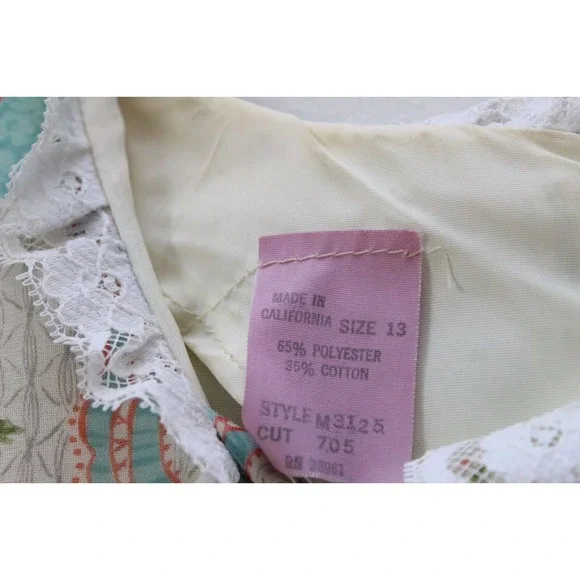 Vintage Floral Prairie Peasant Lace Maxi Dress Bridgeton Ivory Women's 13 H14102 - Picture 5 of 11